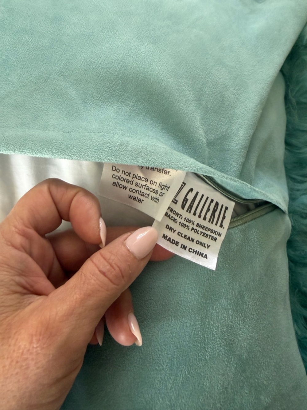 Z Gallerie Turquoise 22”  Sheepskin 100% Fur Accent Pillow - Picture 7 of 8